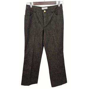 St John Collection Jeans Sz 4 Black Denim Gold Shimmer Wide Leg Pant Stretch NEW